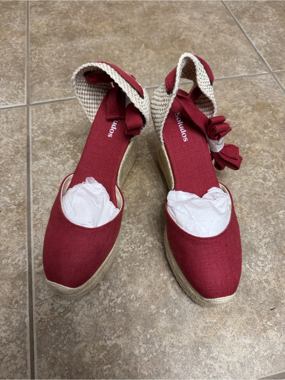 Soludos Red Canvas Espadrille Wedge with Ankle Tie - Picture 8 of 8